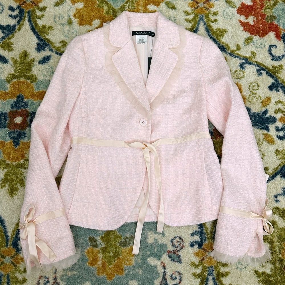 Vintage 1995 NWT Laundry Tulle Ruffle Trim Tweed Blazer in Pastel Pink Sz 4 - Picture 7 of 16